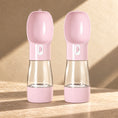 Load image into Gallery viewer, Two pink portable pet water bottles with food storage