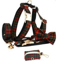 Load image into Gallery viewer, Christmas Pet Collar Plaid With Green Background Dog Rope Leash Suit