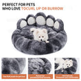 Load image into Gallery viewer, Gray plush bear paw bed showcasing premium fluff fabric, raised rim, and thick padding