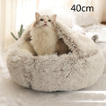 Load image into Gallery viewer, Close-up of cat in beige dome pet bed with 40 cm size label