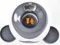 Load image into Gallery viewer, Top view of the gray and white feeder showing the treat compartment with arrows indicating motion