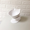 Load image into Gallery viewer, Close-up of clear cat ear bowl with pink base