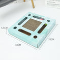 Load image into Gallery viewer, Square cat scratcher with holes and a ball inside, shown with dimensions 33x33x5.5cm