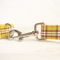 Load image into Gallery viewer, Close-up of sturdy metal clasp on leash with yellow plaid fabric