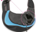 Load image into Gallery viewer, Light blue and gray pet sling carrier with close-up on pet opening feature