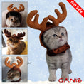Charger l'image dans la visionneuse de la galerie, Cat wearing brown reindeer antler hat with soft plush antlers