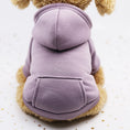 Cargar la imagen en la vista de la galería, Small dog wearing a lavender fleece hoodie with hood and back pocket sitting against a white background