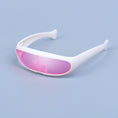 Load image into Gallery viewer, White-framed sunglasses with pink reflective lenses on blue background