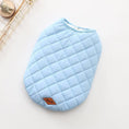 Charger l'image dans la visionneuse de la galerie, Light blue quilted dog vest displayed flat with soft cotton fabric and diamond quilting