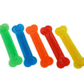 Load image into Gallery viewer, Set of five transparent PVC dog bone toys in green, blue, orange, red, and yellow colors