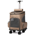 Cargar la imagen en la vista de la galería, Tan portable trolley pet backpack closed with trolley handle extended and mesh ventilation