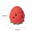 Load image into Gallery viewer, Orange strawberry-shaped rubber dog toy with green leaf base and measurement showing 98mm height and 82mm width