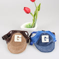 Charger l'image dans la visionneuse de la galerie, Two G-shaped embroidered dog hats side by side in brown and blue colors