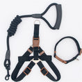 Load image into Gallery viewer, Black nylon dog harness and collar set with leash attached