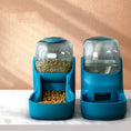 Load image into Gallery viewer, Front view of blue automatic pet feeder fountain with food and water containers