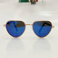 Load image into Gallery viewer, Aviator sunglasses with dark blue lenses and rose gold metal frame