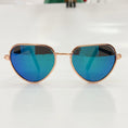 Load image into Gallery viewer, Cat sunglasses with blue gradient lenses and rose gold metal frame