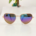 Load image into Gallery viewer, Front view of aviator pet sunglasses with vibrant multi-color gradient lenses and rose gold frame