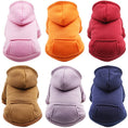 Cargar la imagen en la vista de la galería, Six fleece dog hoodies in pink, orange, red, brown, lavender, and navy colors displayed from the back showing hood and kangaroo pocket design