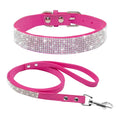 Load image into Gallery viewer, Rose pink crystal-embellished dog collar and matching leash set on white background