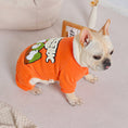 Cargar la imagen en la vista de la galería, French Bulldog showing front and side view of orange padded dog jumpsuit with ribbed collar and cuffs