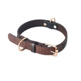 Load image into Gallery viewer, Brown PU leather dog collar with crocodile texture and rose gold buckle