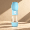 Load image into Gallery viewer, Blue portable pet water bottle with food storage