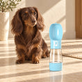 Load image into Gallery viewer, Chocolate dachshund beside a blue portable pet water bottle with food storage