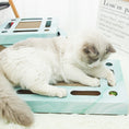 Load image into Gallery viewer, Cat playing on a rectangular light blue corrugated paper scratcher with a ball inside