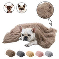 Cargar la imagen en la vista de la galería, Brown plush pet blanket with a dog laying underneath and small images of cat and dog