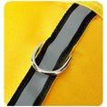 Load image into Gallery viewer, Close-up of metal D-ring and reflective strip on yellow Oxford cloth dog life jacket