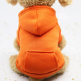 Cargar la imagen en la vista de la galería, Small dog wearing an orange fleece hoodie with hood and back pocket sitting against a white background