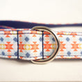 Load image into Gallery viewer, Close-up of metal D-ring attached to patterned polyester leash