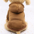 Cargar la imagen en la vista de la galería, Small dog wearing a brown fleece hoodie with hood and back pocket sitting against a white background