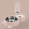 Cargar la imagen en la vista de la galería, Green automatic pet feeding station with stainless steel bowl and clear water bottle on green background