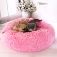 Load image into Gallery viewer, Small dog and kitten resting together on round pink plush pet bed in cozy room