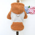 Cargar la imagen en la vista de la galería, Burnt orange and white lamb fleece dog sweater on a mannequin highlighting pocket and hood