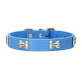 Load image into Gallery viewer, Blue PU leather dog collar accented with silver bone studs
