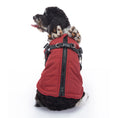 Charger l'image dans la visionneuse de la galerie, Red camo winter dog coat displayed on a studio background, showing soft fleece lining and convenient pockets