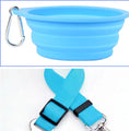 Charger l'image dans la visionneuse de la galerie, Collapsible silicone pet water bowl in blue with clip attached