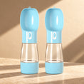 Load image into Gallery viewer, Two blue portable pet water bottles with food storage