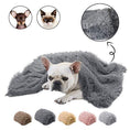 Cargar la imagen en la vista de la galería, Dark gray plush pet blanket with a dog laying underneath and small images of cat and dog