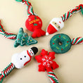 Charger l'image dans la visionneuse de la galerie, Overhead view of the full set of six toys with Santa, snowman, tree, wreath, snowflake and red sack plush tops