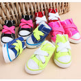 Charger l'image dans la visionneuse de la galerie, Variety of mini canvas dog sneakers in red, black with pink laces, blue with neon laces, pink, and neon green colors