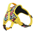 Load image into Gallery viewer, Yellow harness with abstract prints and reflective stitching, shown at a side angle