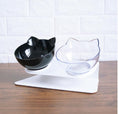 Load image into Gallery viewer, Top view of two black cat ear bowls on white elevated stand with text indicating only two bowls