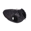Cargar la imagen en la vista de la galería, Black padded nylon quilted dog jacket with sleeve openings and a back zipper closure laid flat