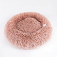 Load image into Gallery viewer, Dusty pink plush round pet bed with raised rim in soft faux fur fabric