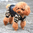 Load image into Gallery viewer, Apricot toy poodle standing on textured pavement wearing camo FBI jumpsuit