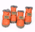 Cargar la imagen en la vista de la galería, Set of bright orange dog winter boots with gray faux fur lining